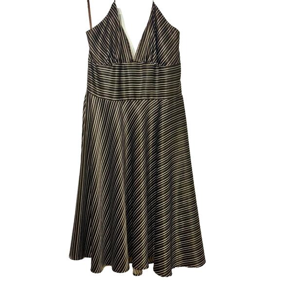Vtg Y2K 2000s Silky Brown White Stripe Empire Babydoll Halter Dress indie sleeze - Picture 1 of 10
